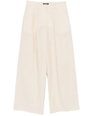 Moorer Pleated Wide-Leg Pants - Natural
