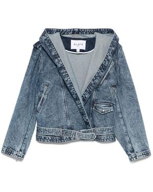 Alaïa Hooded Belted Denim Jacket - Blue
