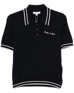 Sporty & Rich Cable-Knit Short-Sleeve Polo Top - Black