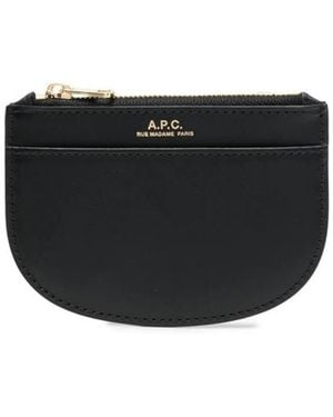 A.P.C. Leather Zip Wallet Calf & Purses - Black