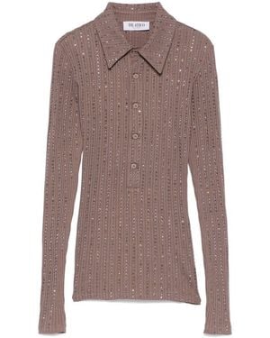 The Attico Crystal-Embellished Polo Top - Brown