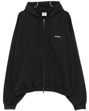 Vetements Logo-Print Zip-Up Hoodie - Black