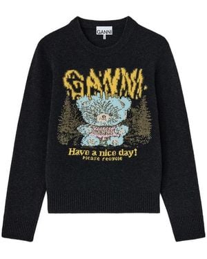 Ganni Jumper With Forest Teddy - Black