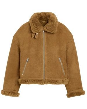 Ami Paris Sheep Shearling Aviator Jacket - Brown