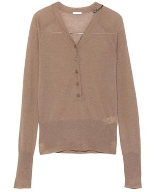 JOSEPH Fine-Knit V-Neck Cardigan - Brown
