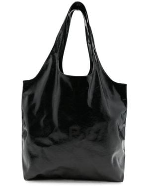 A.P.C. A. P.C. Logo-Print Patent-Finish Tote Bag - Black