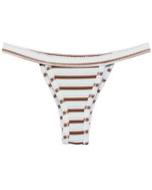 Frankie's Bikinis Stripe-Pattern Bikini Bottoms - White