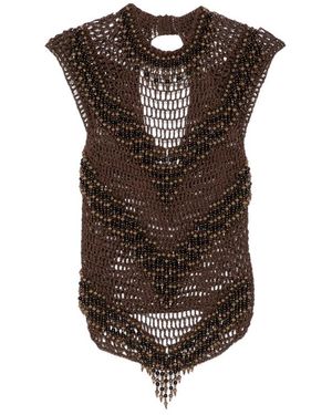 Bless Beaded Crochet Top - Brown