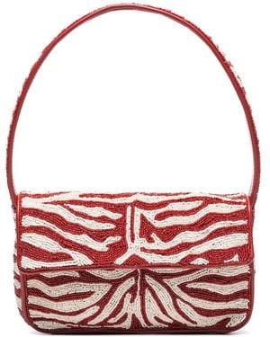 STAUD Tommy Bead-Embellished Shoulder Bag - Red