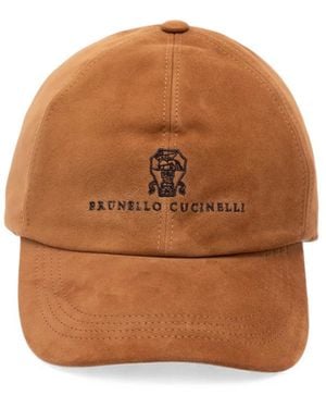 Brunello Cucinelli Suede Baseball Cap With Embroidered Logo - Brown