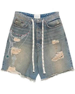 ERCOLE STUDIO Distressed Chain-Embellishment Shorts - Blue