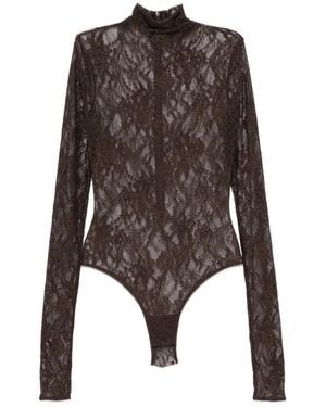 ANDAMANE Ziggy Lace-Pattern High-Neck Bodysuit - Brown