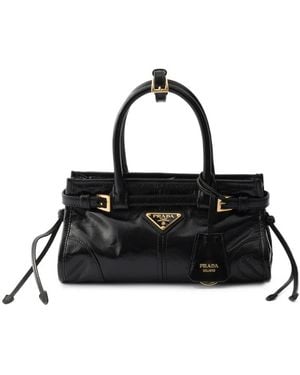 Prada Mini Bonnie Buckled Leather Shoulder Bag - Black