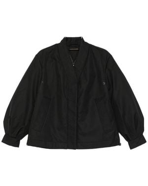 MACRON Balloon-Sleeve V-Neck Oversized Jacket - Black