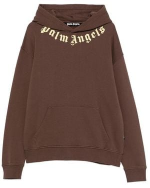 Palm Angels Neck Logo Printed Hoodie - Brown