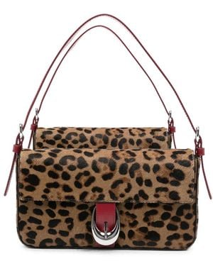 STAUD Leopard-Pattern Leather Shoulder Bag - Brown