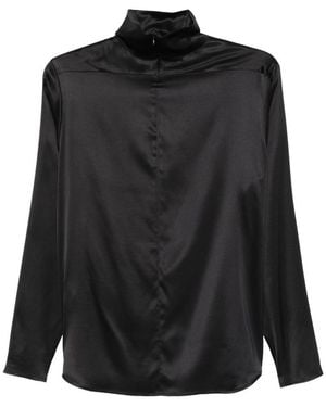 Covert High-Neck Satin Top - Black