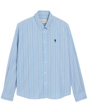 Ami Paris Ami De Coeur Vertical-Stripe Shirt - Blue