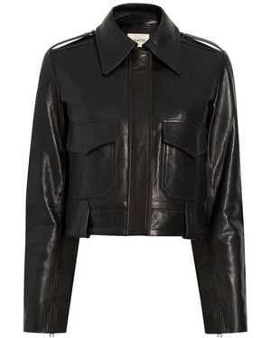 KHAITE Cordelia Cropped Leather Jacket - Black