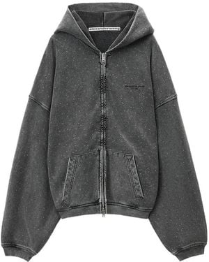 Alexander Wang Oversized Zip-Up Hoodie W/ Allover Hotfix - Gray