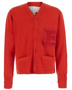 ERL Varsity Distressed Cardigan - Red