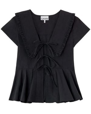 Ganni Ruffled-Collar Peplum Blouse - Black