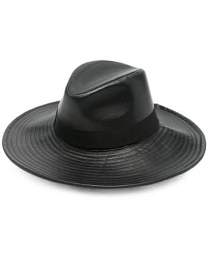 Borsalino Leather Fedora Hat - Black