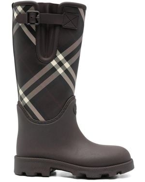 Burberry Check Rain Boots - Brown