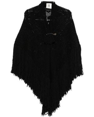 Chiara Is Scialle Peonia Crochet-Knit Fringed Poncho - Black