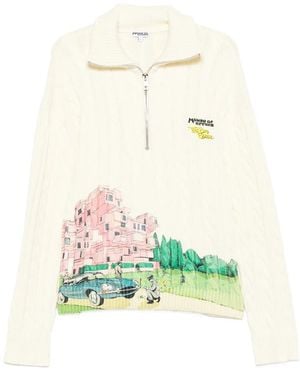 House of Errors Cable-Knit Graphic-Print Jumper - White