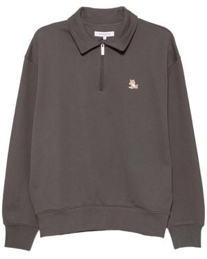 Maison Kitsuné Fox-Patch Quarter-Zip Jumper - Grey