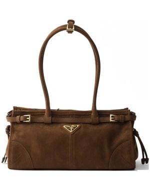 Prada Bonnie Medium Nubuck Leather Handbag - Brown
