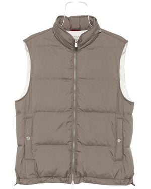 Brunello Cucinelli Lightweight Techno-Fabric Down Vest With Packable Hood - Brown
