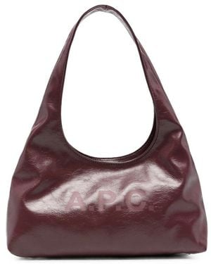 A.P.C. A. P.C. Logo-Print Patent-Finish Tote Bag - Purple