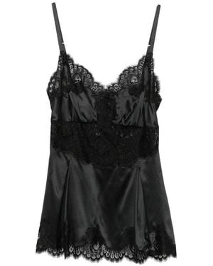 Dolce & Gabbana Lace-Trim Satin Top - Black