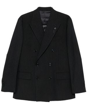 Lardini Pinstripe Double-Breasted Blazer - Black
