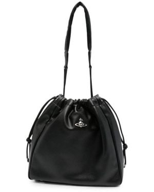 Vivienne Westwood Orb-Plaque Drawstring Shoulder Bag - Black