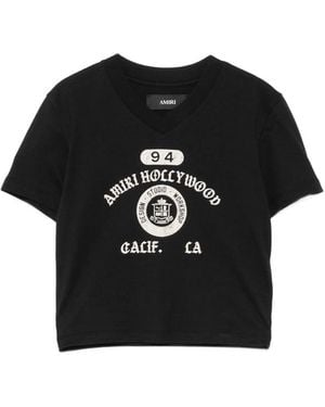Amiri Logo-Print V-Neck T-Shirt - Black