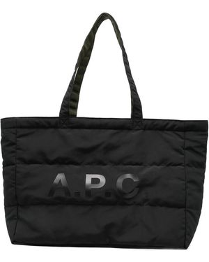 A.P.C. A. P.C. Quilted Logo-Print Tote Bag - Black