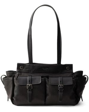 Prada Route Medium Leather Tote Bag - Black