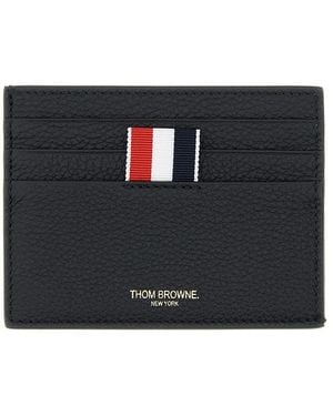 Thom Browne Logo-Print Pebbled-Leather Card Holder - Black