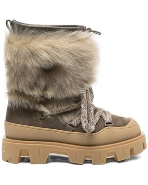 Moncler Fur-Trim Lace-Up Boots - Natural