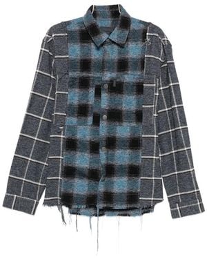 Haikure Check-Pattern Frayed Shirt - Blue
