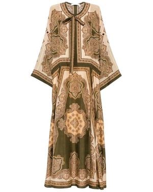 Zimmermann Paisley-Print Pussy-Bow Midi Dress - Natural