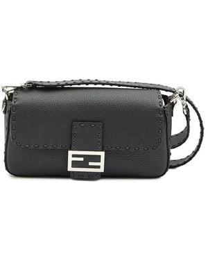 Fendi Baguette Macro-Stitch Messenger Bag - Black