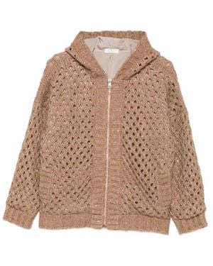 Panicale Cashmere Sequin-Embellished Open-Knit Cardigan - Brown