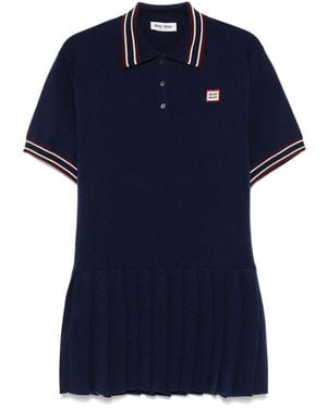 Miu Miu Logo-Patch Mini Dress - Blue