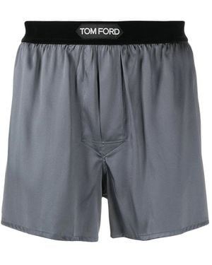 Tom Ford Logo-Waistband Silk-Blend Boxer Shorts - Grey