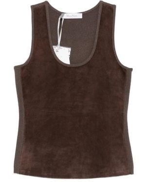 Max Mara Suede-Panelled Scoop-Neck Top - Brown