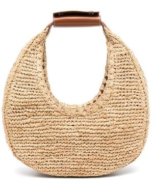 STAUD Woven Raffia Bag With Leather Trim - Metallic